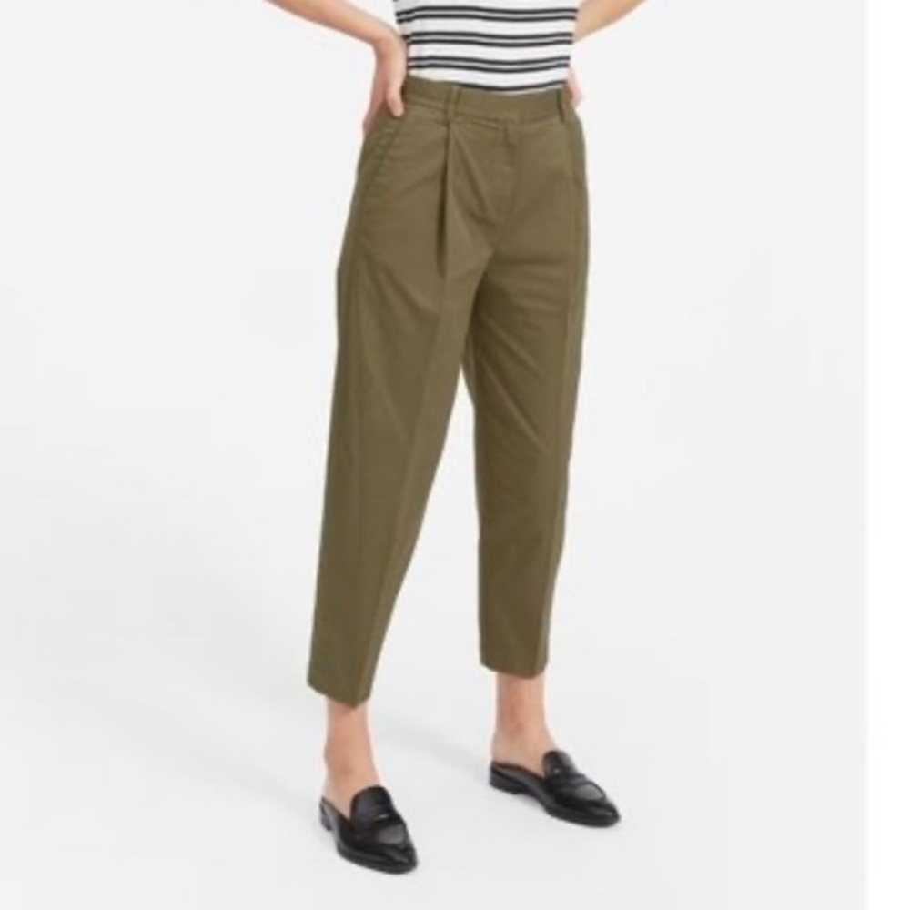 Everlane Olive Green Pleated Front High Waist The Slouchy Chino Pant Size 2